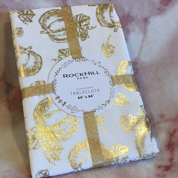 Metallic Pumpkin Harvest Fall Rectangular Tablecloth 60” X 84” sparkle gold NWT - Picture 13 of 16